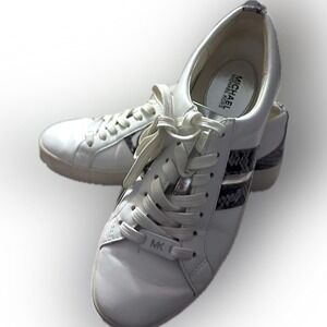Michael Kors White Leather Sneakers with Snake Print Accent